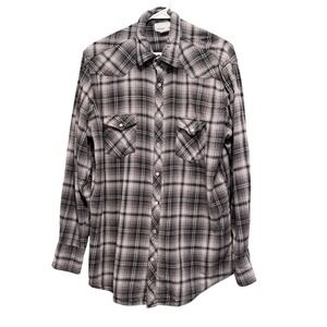 Wrangler‎ Wrancher Mens Tall XL Black Gray Plaid Western Pearl Snap Shirt Cotton